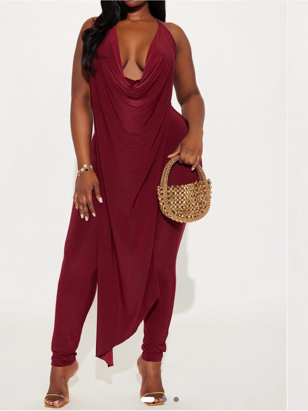 Women’s Draped Halter Jumpsuit in Wine